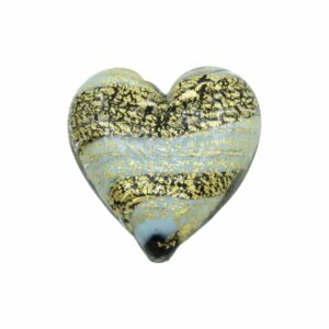 Murano Glass – Heart - Flat – Stripe - 40mm – Light Blue / Black