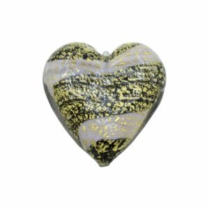 Murano Glass – Heart - Flat – Stripe - 40mm – Light Purple / Black