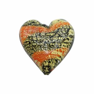 Murano Glass – Heart - Flat – Stripe - 40mm – Orange / Black
