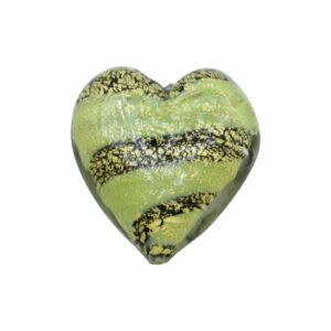 Murano Glass – Heart - Flat – Stripe - 40mm – Green / Black