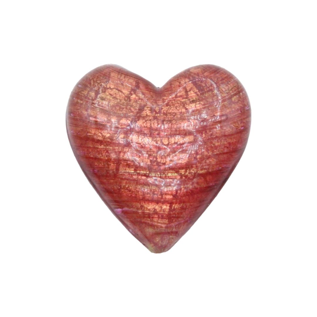 Murano Glass – Heart - Flat – 40mm – Salmon / Silver
