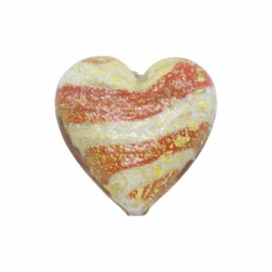 Murano Glass – Heart - Flat – Stripe - 40mm – Orange / White
