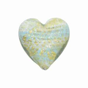Murano Glass – Heart - Flat – Stripe - 40mm – Light Blue / White