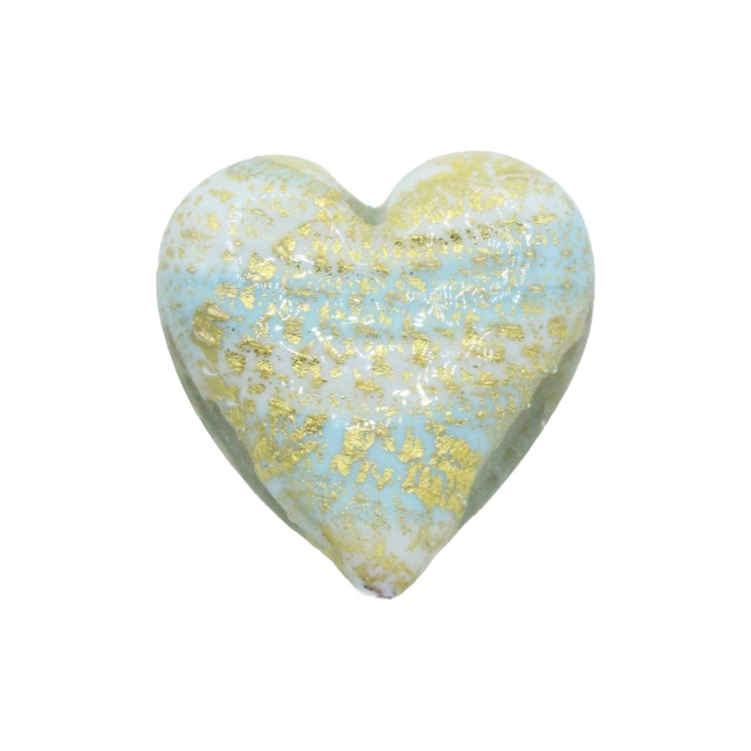 Murano Glass – Heart - Flat – Stripe - 40mm – Light Blue / White
