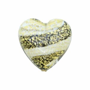 Murano Glass – Heart - Flat – Stripe - 40mm – White / Black