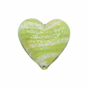 Murano Glass – Heart - Flat – Stripe - 40mm – Green / White