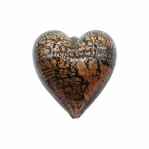 Murano Glass – Heart - Puffy – 40mm – Smoked Topaz / Silver