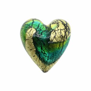 Murano Glass – Heart - Puffy – 40mm – Patterned - Zircon / Gold