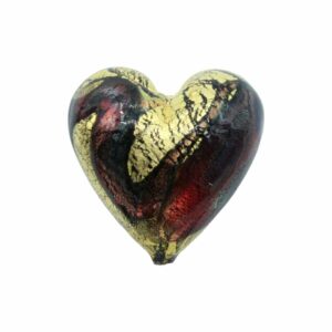 Murano Glass – Heart - Puffy – 40mm – Patterned - Red / Gold