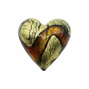 Murano Glass – Heart - Puffy – 40mm – Patterned - Amber / Gold