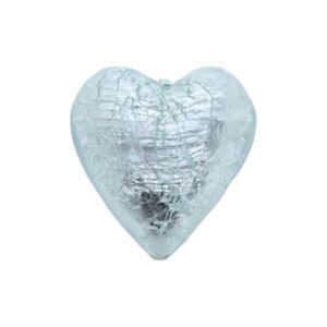 Murano Glass – Heart - Puffy – 40mm – Clear / Silver