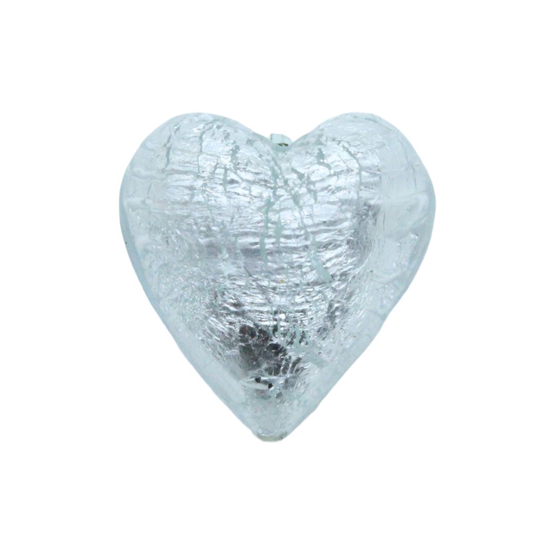 Murano Glass – Heart - Puffy – 40mm – Clear / Silver