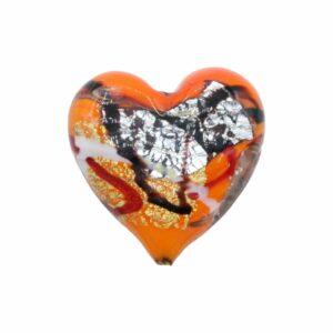 Murano Glass – Heart - Flat – 43mm – Patterned - Orange