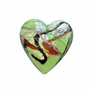 Murano Glass – Heart - Flat – 43mm – Patterned - Green