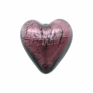Murano Glass – Heart - Puffy– 20mm – Amethyst / Silver