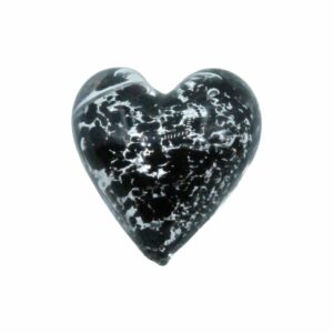 Murano Glass – Heart - Puffy– 20mm – Speckle - Black / Silver