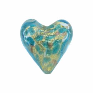 Murano Glass – Heart - Puffy– 20mm – Speckle - Teale / Gold