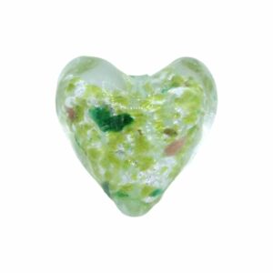 Murano Glass – Heart - Puffy– 20mm – Speckle - Peridot / Silver