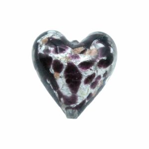 Murano Glass – Heart - Puffy– 20mm – Speckle - Amethyst / Silver