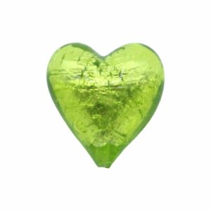 Murano Glass – Heart - Puffy– 20mm – Olive / Silver