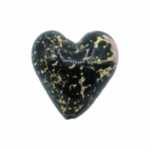 Murano Glass – Heart - Puffy– 20mm – Speckle - Black / Gold