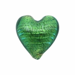 Murano Glass – Heart - Puffy– 20mm – Emerald / Silver