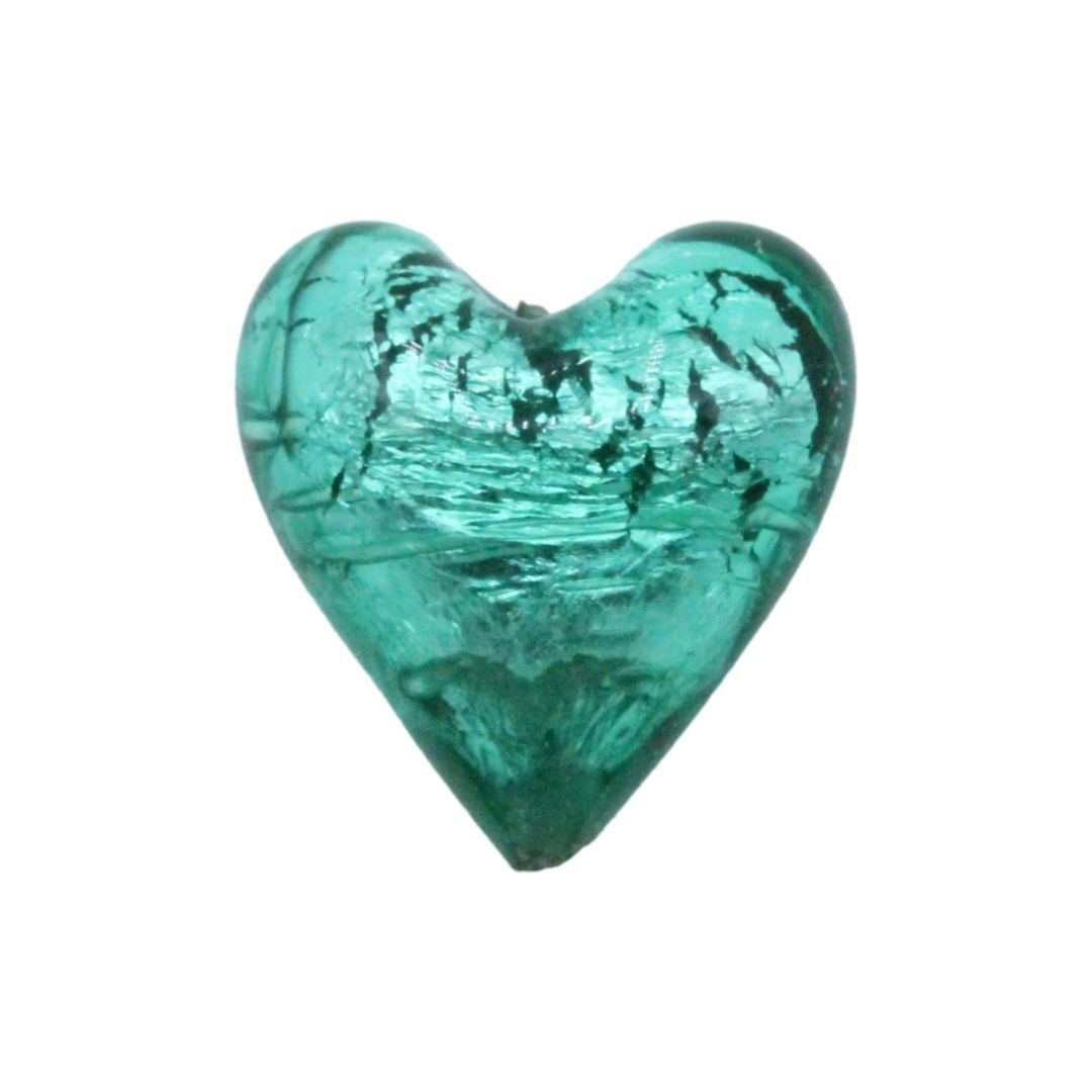 Murano Glass – Heart - Puffy– 20mm – Teale / Silver