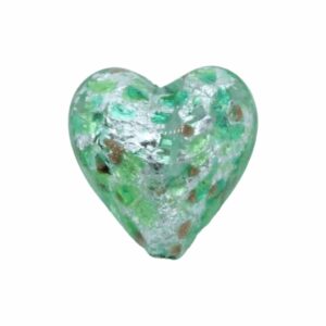 Murano Glass – Heart - Puffy– 20mm – Speckle - Teale / Silver