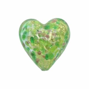 Murano Glass – Heart - Puffy– 20mm – Speckle - Peridot / Gold