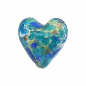 Murano Glass – Heart - Puffy– 20mm – Speckle - Blue / Gold