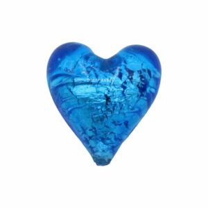 Murano Glass – Heart - Puffy– 20mm – Dark Aqua / Silver