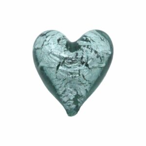 Murano Glass – Heart - Puffy– 20mm – Black Diamond / Silver