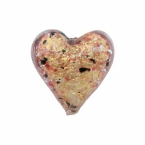 Murano Glass – Heart - Puffy– 20mm – Speckle - Salmon / Gold