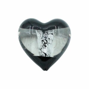 Murano Glass – Heart - Puffy – 38mm – 2 Tone - Black / Silver