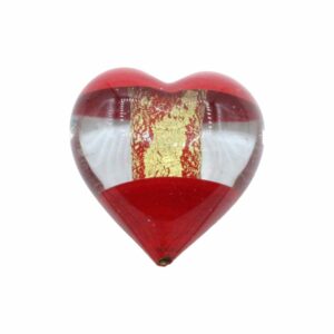 Murano Glass – Heart - Puffy – 32mm – 2 Tone - Light Red / Gold