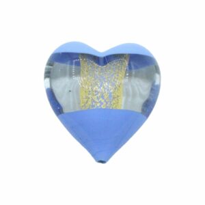 Murano Glass – Heart - Puffy – 32mm – 2 Tone - Light Blue / Gold