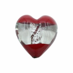Murano Glass – Heart - Puffy – 32mm – 2 Tone - Red / Silver