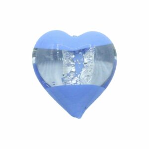 Murano Glass – Heart - Puffy – 32mm – 2 Tone - Light Blue / Silver
