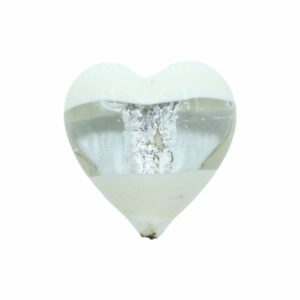 Murano Glass – Heart - Puffy – 32mm – 2 Tone - Cream / Silver