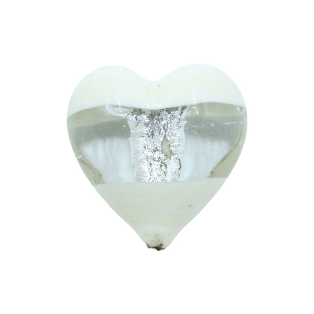 Murano Glass – Heart - Puffy – 32mm – 2 Tone - Cream / Silver