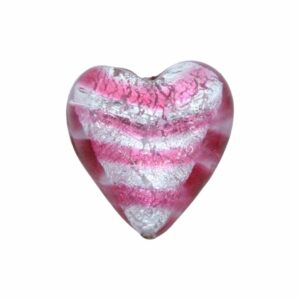 Murano Glass – Heart - Flat – 35mm – Pink Stripe / Silver