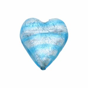 Murano Glass – Heart - Flat – 35mm – Aqua Stripe / Silver