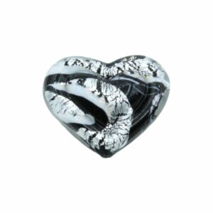 Murano Glass – Heart - Flat– 30mm – Devoted 2 U - Black / Silver