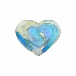 Murano Glass – Heart - Flat– 30mm – Devoted 2 U - Light Blue / White / Gold