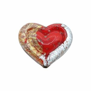 Murano Glass – Heart - Flat– 30mm – Devoted 2 U - Red / Gold / Silver