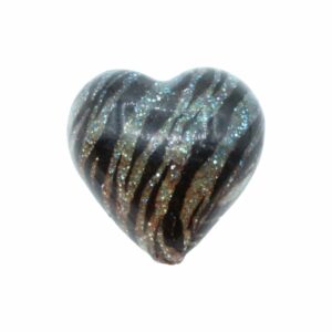 Murano Glass – Heart - Puffy– 30mm – Glitter - Silver / Black