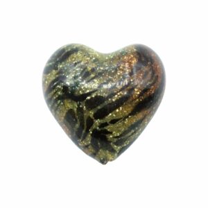 Murano Glass – Heart - Puffy– 30mm – Glitter - Gold / Black