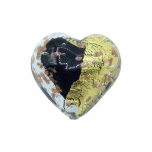 Murano Glass – Heart - Puffy– 30mm – Black / Gold / Silver