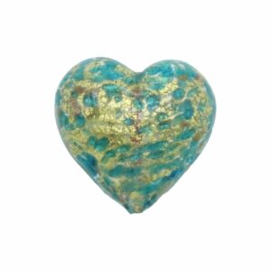 Murano Glass – Heart - Puffy– 30mm – Speckle - Teale / Gold