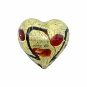 Murano Glass – Heart - Puffy– 30mm – Clear / Gold / Patterned